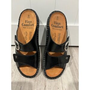 Finn Comfort Black Patent Leather Buckle Slide Sandals Made in Germany 39
